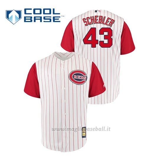 Maglia Baseball Uomo Cincinnati Reds 43 Scott Schebler Throwback 1961 Cool Base Bianco Rosso